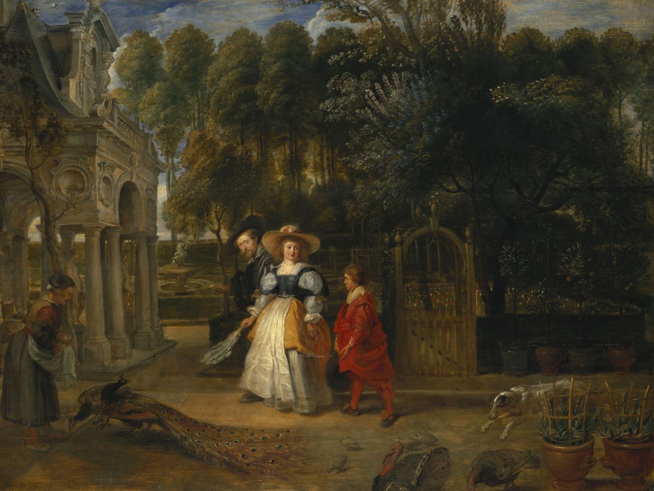 Peter Paul Rubens und Atelier, Der Spaziergang im Garten (Peter Paul Rubens, Helena Fourment und Nicolaas Rubens), um 1630-1631, Bayerische Staatsgemäldesammlungen, Alte Pinakothek (München)