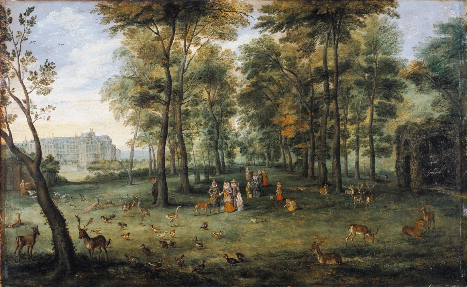 Jan II Brueghel, Die Erzherzöge Albrecht und Isabella im Garten ihres Palastes am Coudenberg in Brüssel, Sammlung der Stadt Antwerpen, Rubenshuis