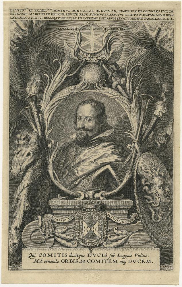 Cornelis Galle II after Peter Paul Rubens, after Vélazquez, Portrait of Gaspar de Guzmán y Pimentel, Count of Olivares, Duke of Sanlúcarla Mayor (1587-1645), 1638 - 1650, City of Antwerp Collection, Museum Plantin-Moretus, public domain