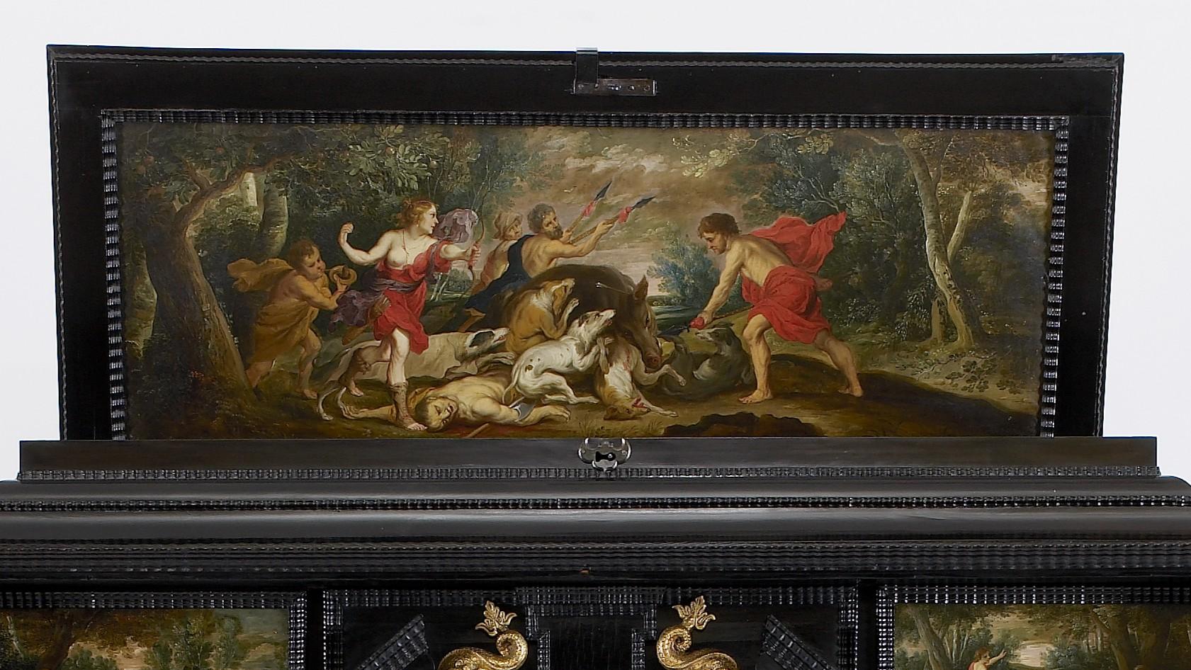 Onbekende meubelmaker en Victor Wolfvoet II, Kunstkast (detail), circa 1640, Rubenshuis, publiek domein